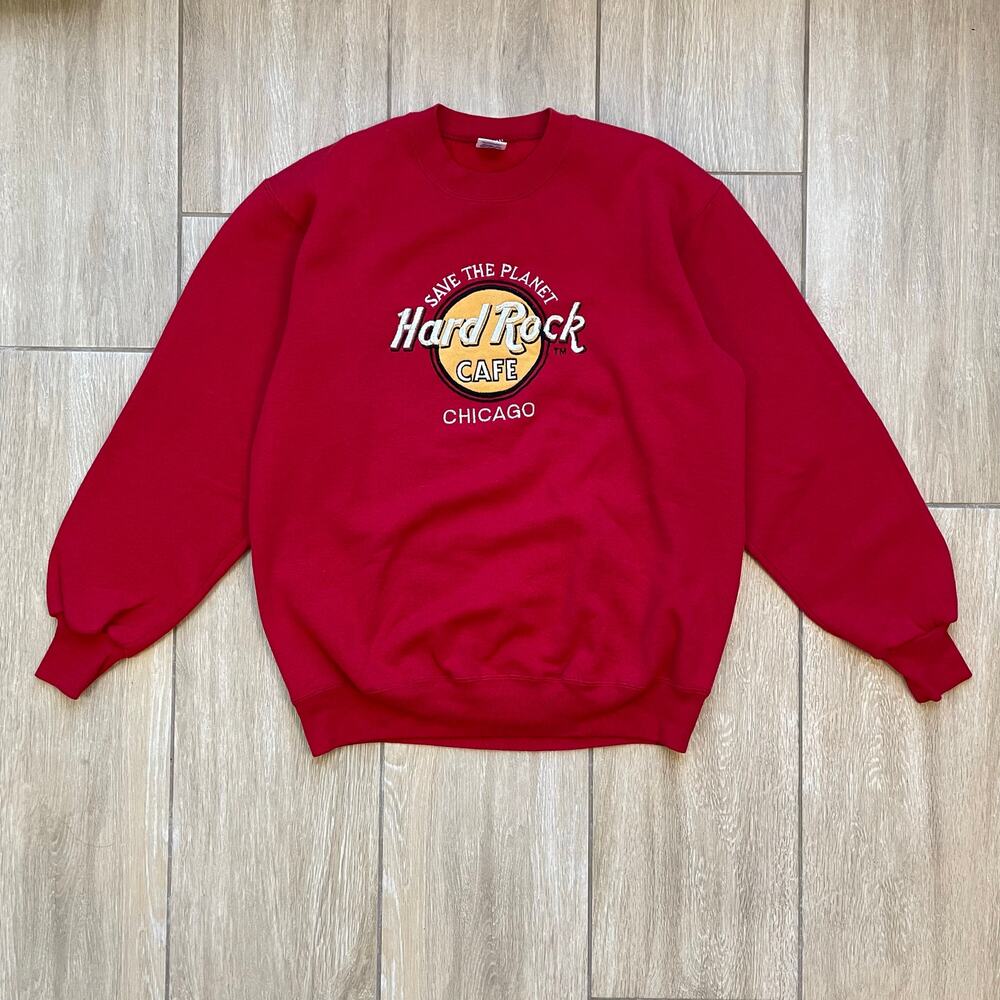 Vintage Hard Rock Cafe Chicago Sweatshirt XL Red Graphic Crewneck